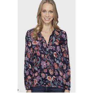 Lucky Brand Floral Peasant Button Blouse Women's Medium